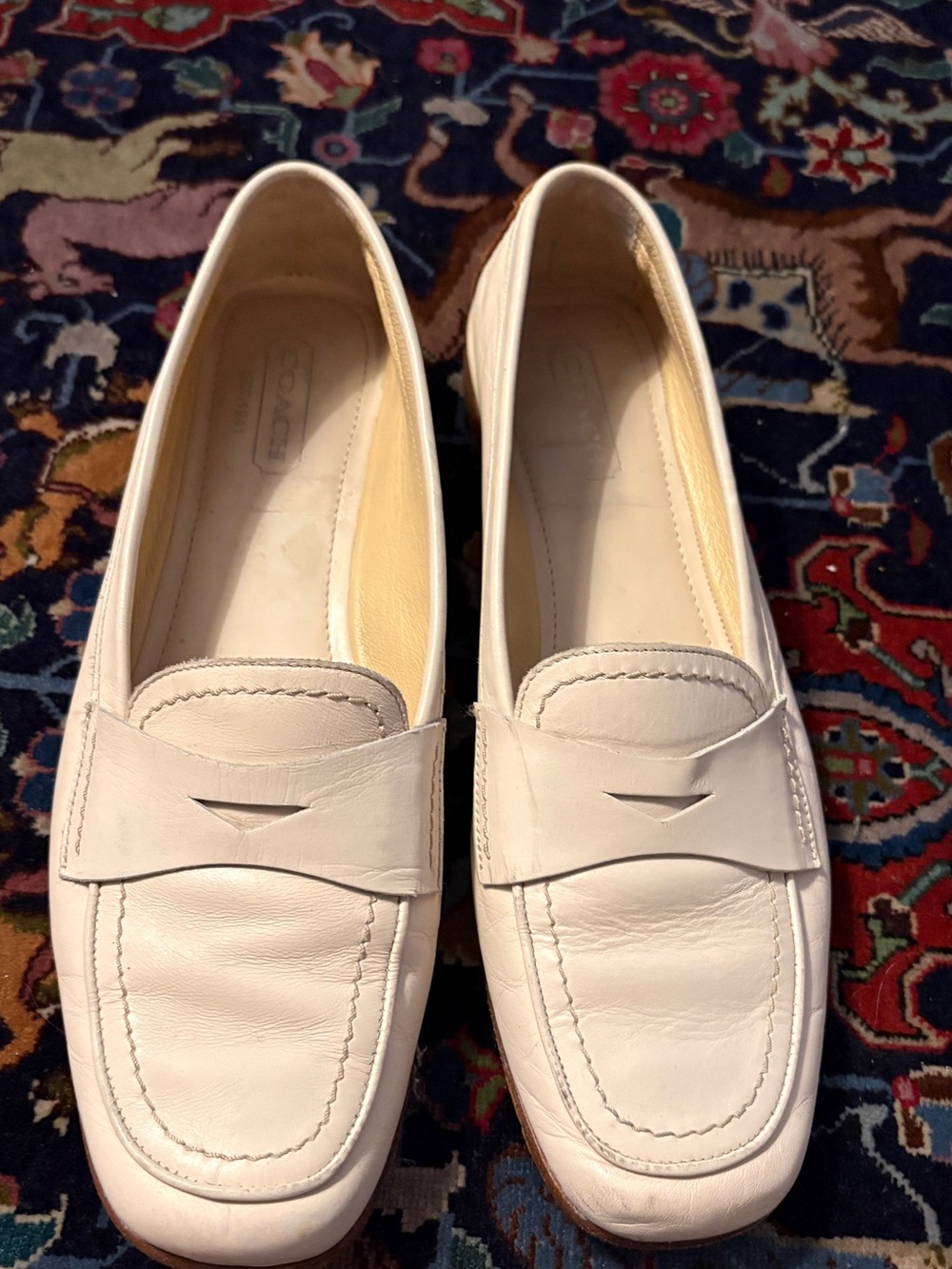Coach Cream Leather Penny Loafers